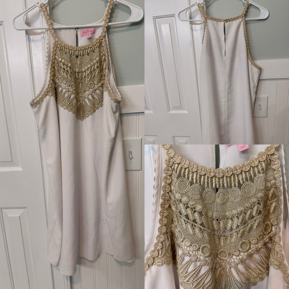 Lilly Pulitzer Cream Dress with Gold Detailing